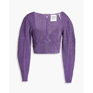 Herve Leger Oversized Lurex Ottoman Bandage Top in Purple Metallic
